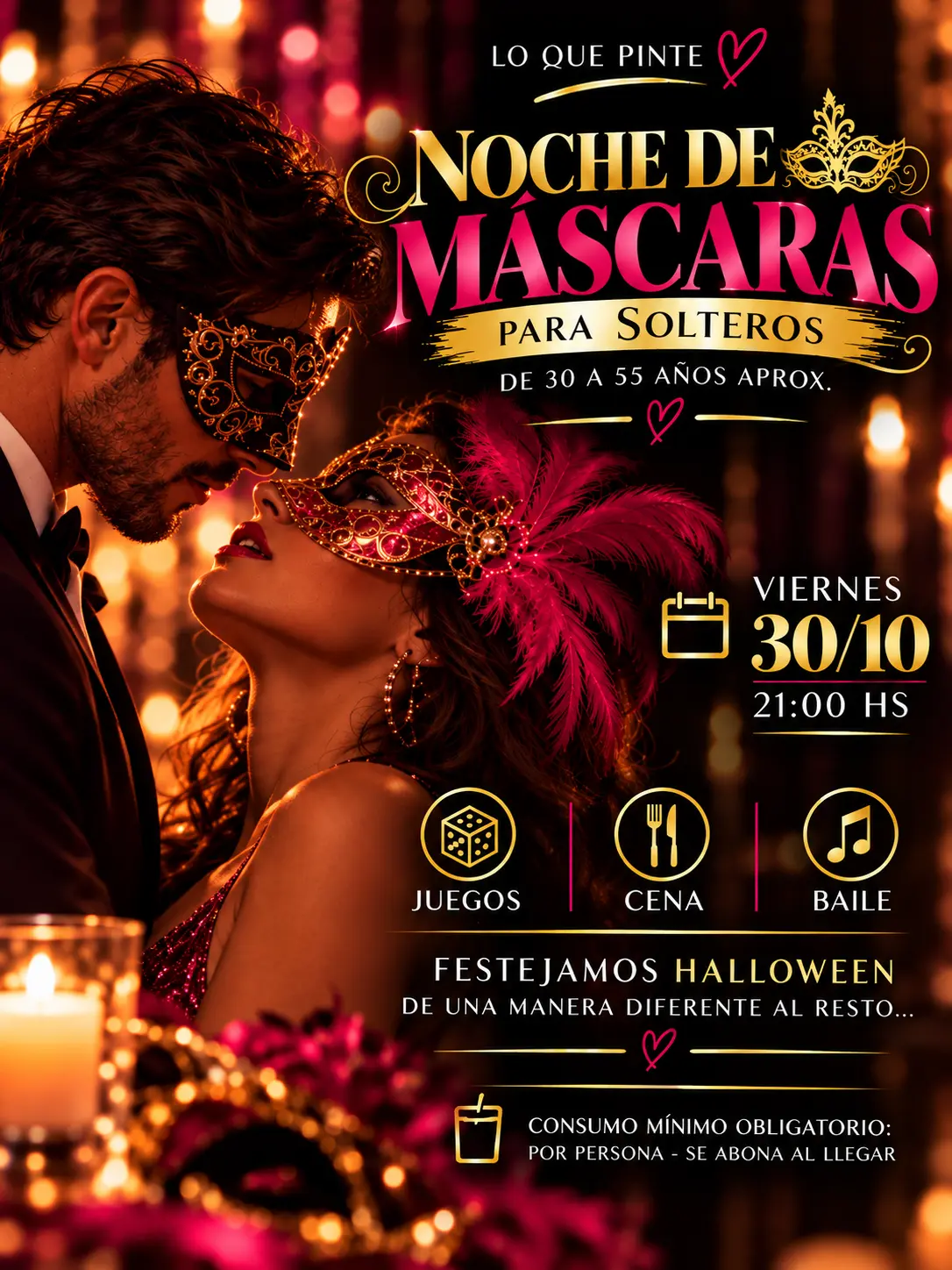 Noche de Máscaras para Solteros ➕ 30/55 apróx